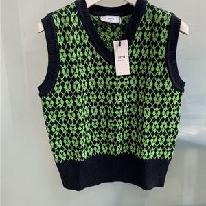 Ami Green and Black Argyle Knit Tank Top